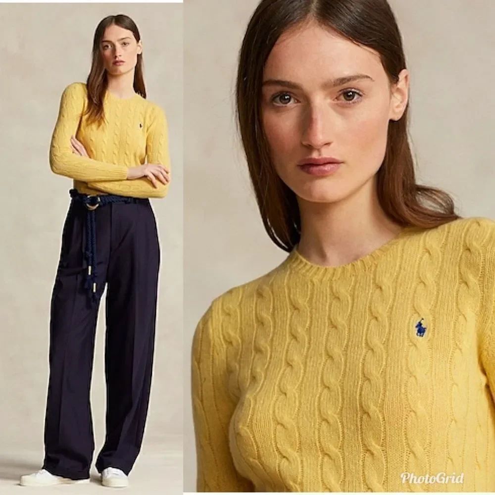 Ralph Lauren Merino Wool and Angora Crewneck Cable knit Ribbed Pullover Sweater
